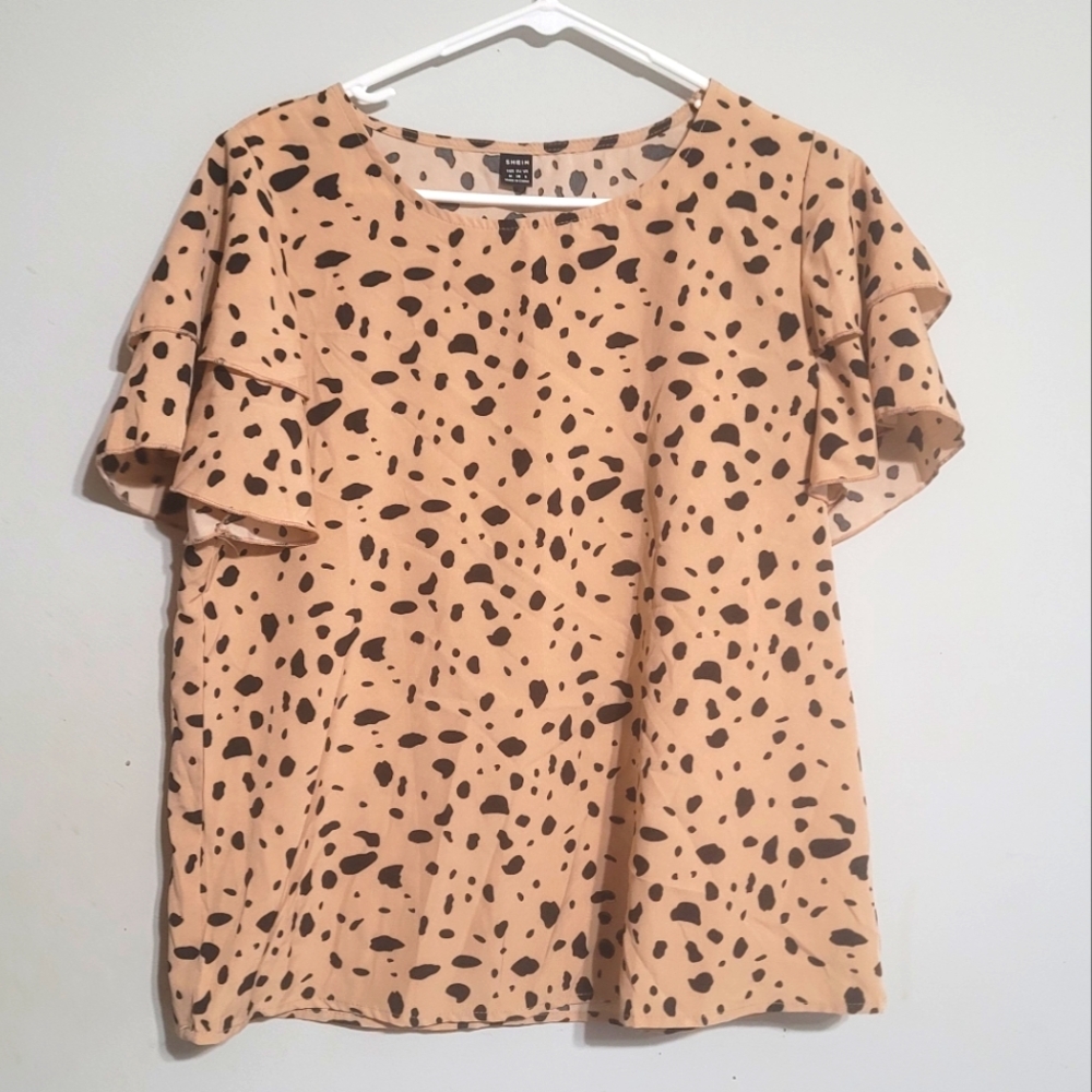 SHEIN Top Size‎ Mwdium Leopard Print Blouse Flutter Ruffle Sleeves Office School